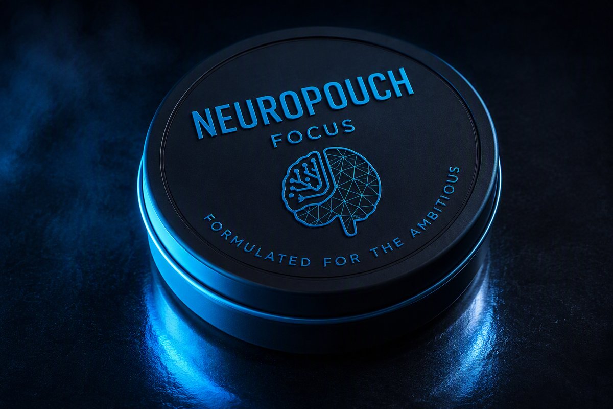 NeuroPouch FOCUS tin, three-quarter angle on dark surface