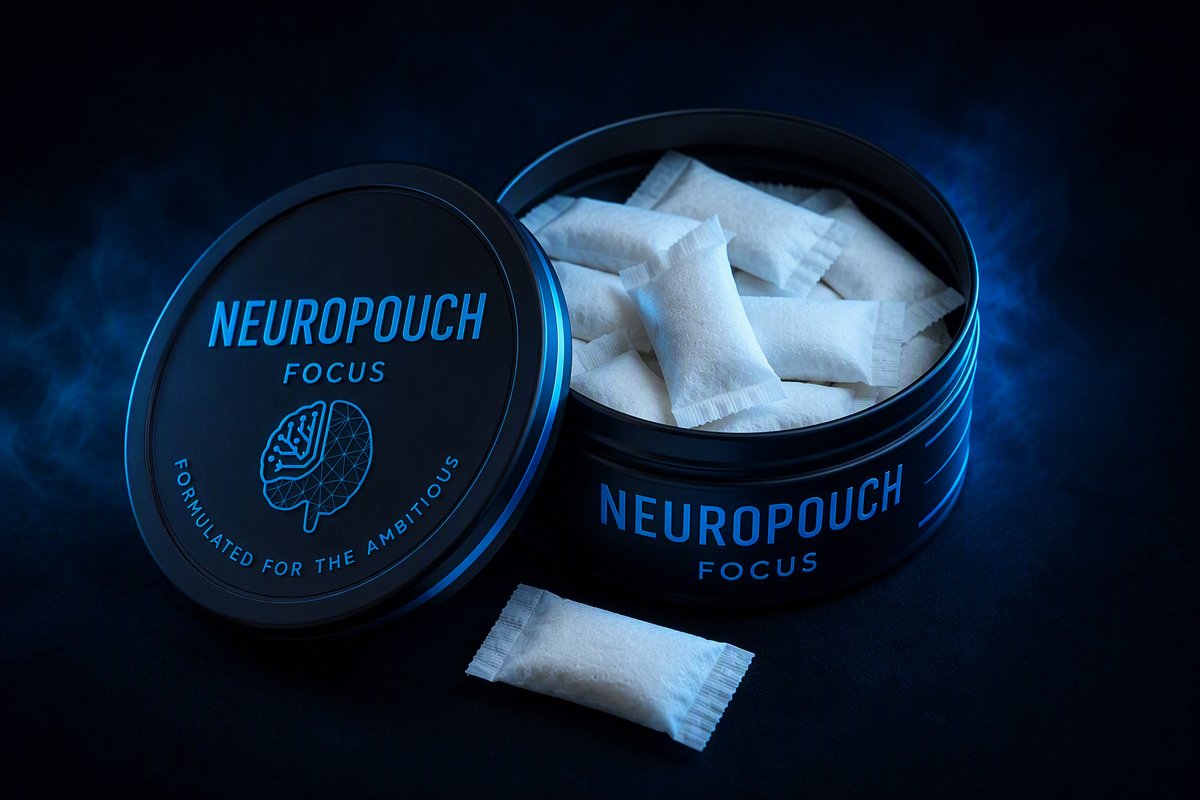 Open NeuroPouch tin revealing fifteen white pouches